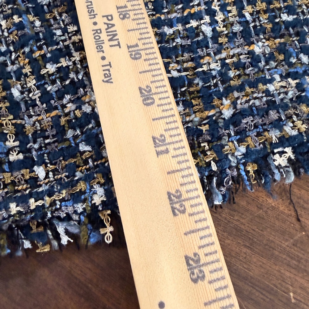 Ann Taylor Tweed Jacket Womens 10 Pre-Opened Blazer Navy Ruffle Fringe Trim Open - Picture 7 of 13